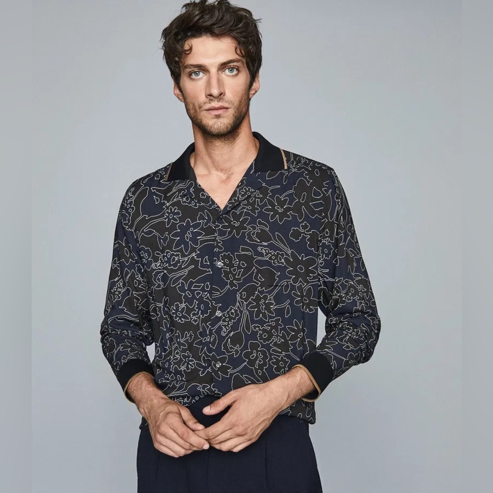 Reiss Majesty Floral Shirt Mens Medium Slim Fit Designer Like New